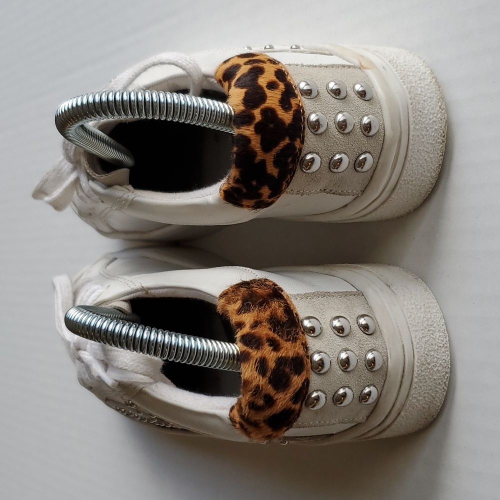 Zara White Studded Sneakers with Leopard Print Shoes Size EU 37 US 6.5 - Picture 8 of 8